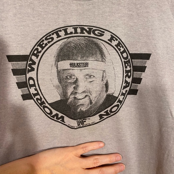 80s WWF Hulk Hogan Wrestling Graphic Tee Vintage Gray Youth Small - Picture 2 of 9